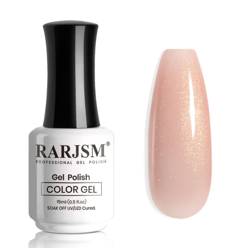 RARJSM Nude Gel Polish Jelly Gray Pink Gold Glitter Neutral Color Skin Tone Shimmer Pigment Gel Nail Polish 15ml Single Bottle Sparkle Pink Natural Soak off UV LED Cured for Home Salon DIY Nail Art