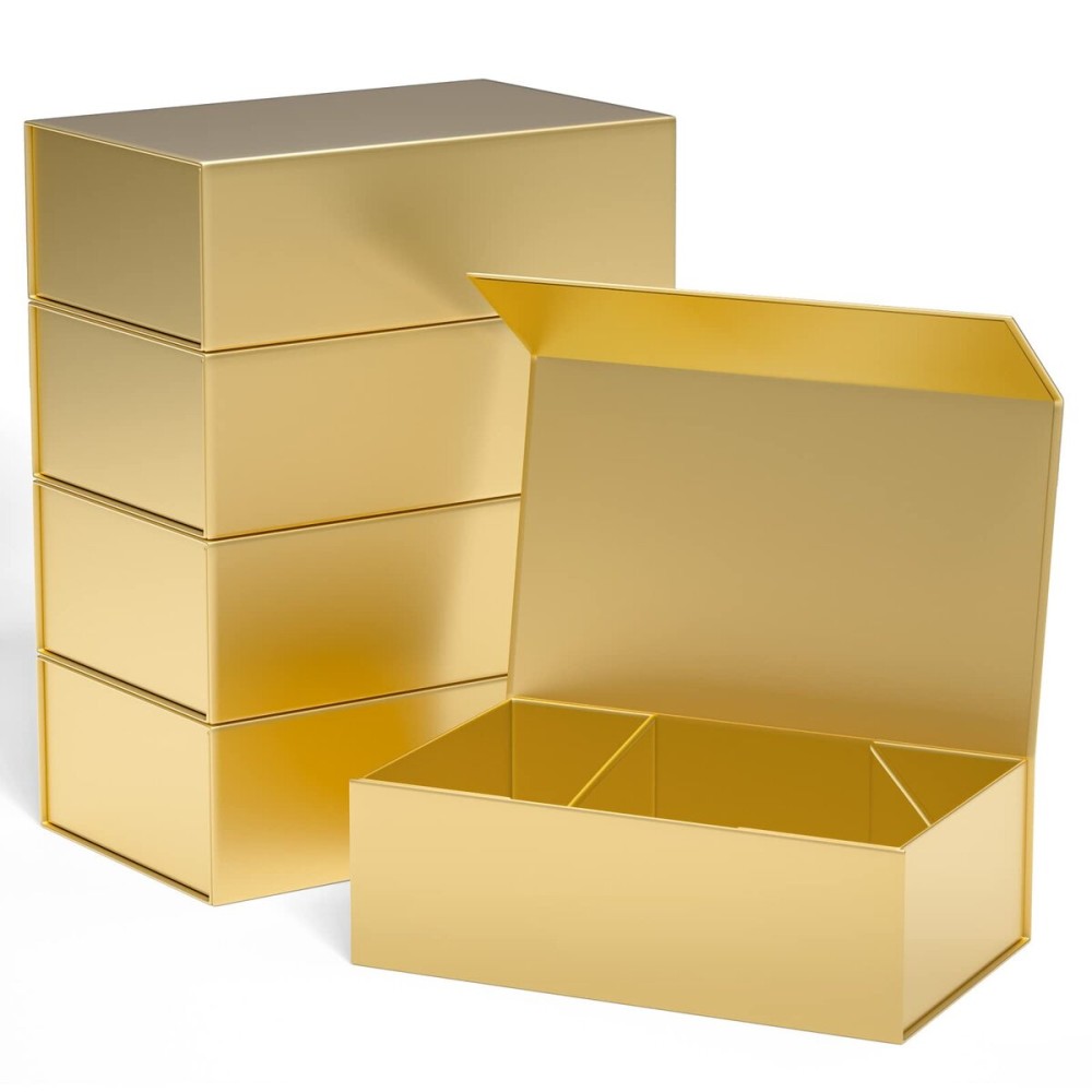 Gold Gift Boxes 10x6x3 with Magnetic Closure Lid Gift Boxes for Presents,Bridesmaid Gifts Box,Cute Box,Luxury for Gift Packaging, Magnetic Gift Box for Wrapping Gifts (Gold/5PCS)