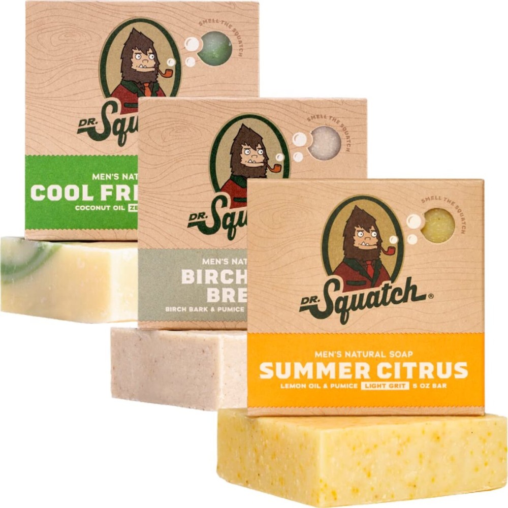 Dr. Squatch Natural Bar Soap for Men - Cold Process Soap with No Harsh Chemicals - Summer Citrus, Birchwood Breeze & Cool Fresh Aloe (5 oz, 3-Pack)