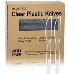 MOACOCK 200 Count Clear Plastic Knives, Heavy Weight Disposable Spoons Cutlery Plastic Utensils, Clear PlasticSilverware Bulk