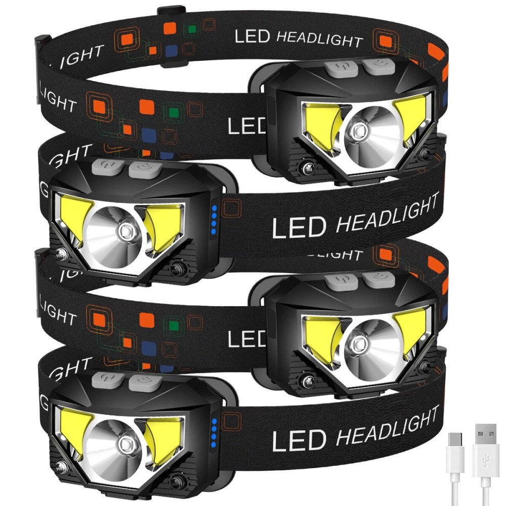 LHKNL Headlamp Flashlight,4-Pack Lumen Ultra Bright LED Rechargeable Headlight with White Red Light,Waterproof Motion Sensor Head Lamp,8 Mode for Outdoor Camping Running Cycling Fishing