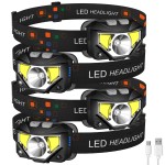 LHKNL Headlamp Flashlight,4-Pack Lumen Ultra Bright LED Rechargeable Headlight with White Red Light,Waterproof Motion Sensor Head Lamp,8 Mode for Outdoor Camping Running Cycling Fishing