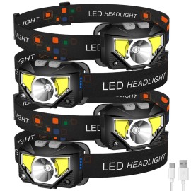 LHKNL Headlamp Flashlight,4-Pack Lumen Ultra Bright LED Rechargeable Headlight with White Red Light,Waterproof Motion Sensor Head Lamp,8 Mode for Outdoor Camping Running Cycling Fishing