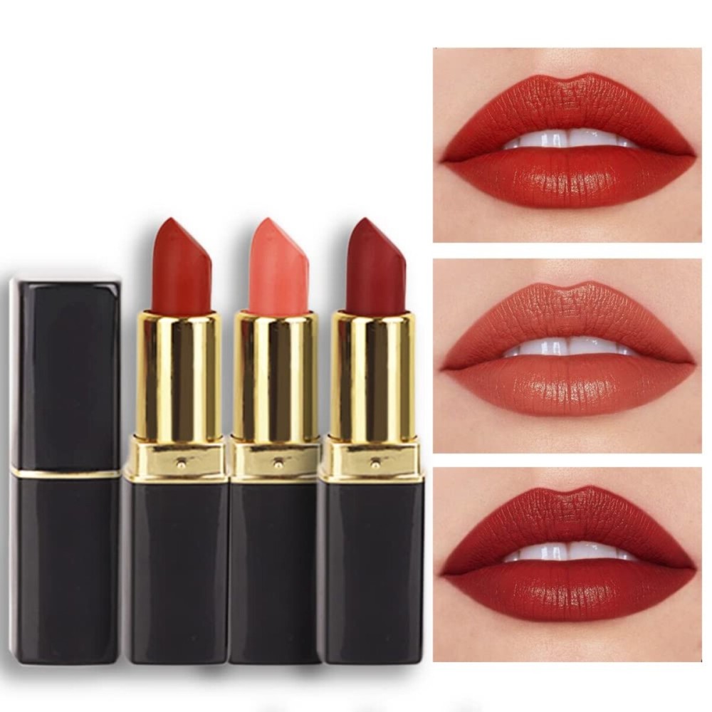 evpct 3Pcs Dark Light Bright Red Matte Lipstick Pack Sets for Women,Ruby Red Silky Velvet Lipstick Matte Long Lasting Smudge Proof Lipstick Lip Stain Makeup Sets Kit matte lipstick 24 hours original 2