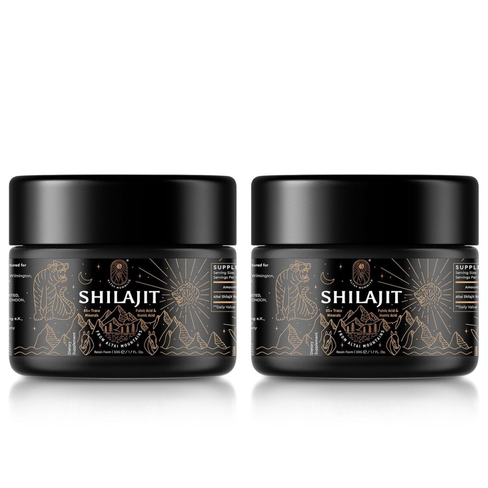 ALTAY MUMMIYO Shilajit Resin with Fulvic Acid & Trace Minerals, Original Siberian Shilajit Pure with 85+ Humic Acid Supplement for Energy & Immune System - 100 Serving / 50g (2 Pack), Gel