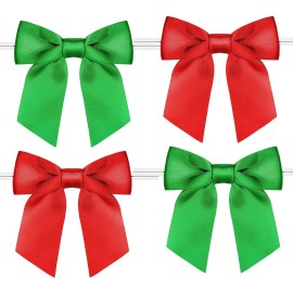 Rainbow Pana 120 Pack Red Bows and Green Bows for Christmas, Twist Tie Bows for Treat Bags 3 Satin Ribbon Bows for Package Craft Gift Wrapping Decoration, St Patricks Day