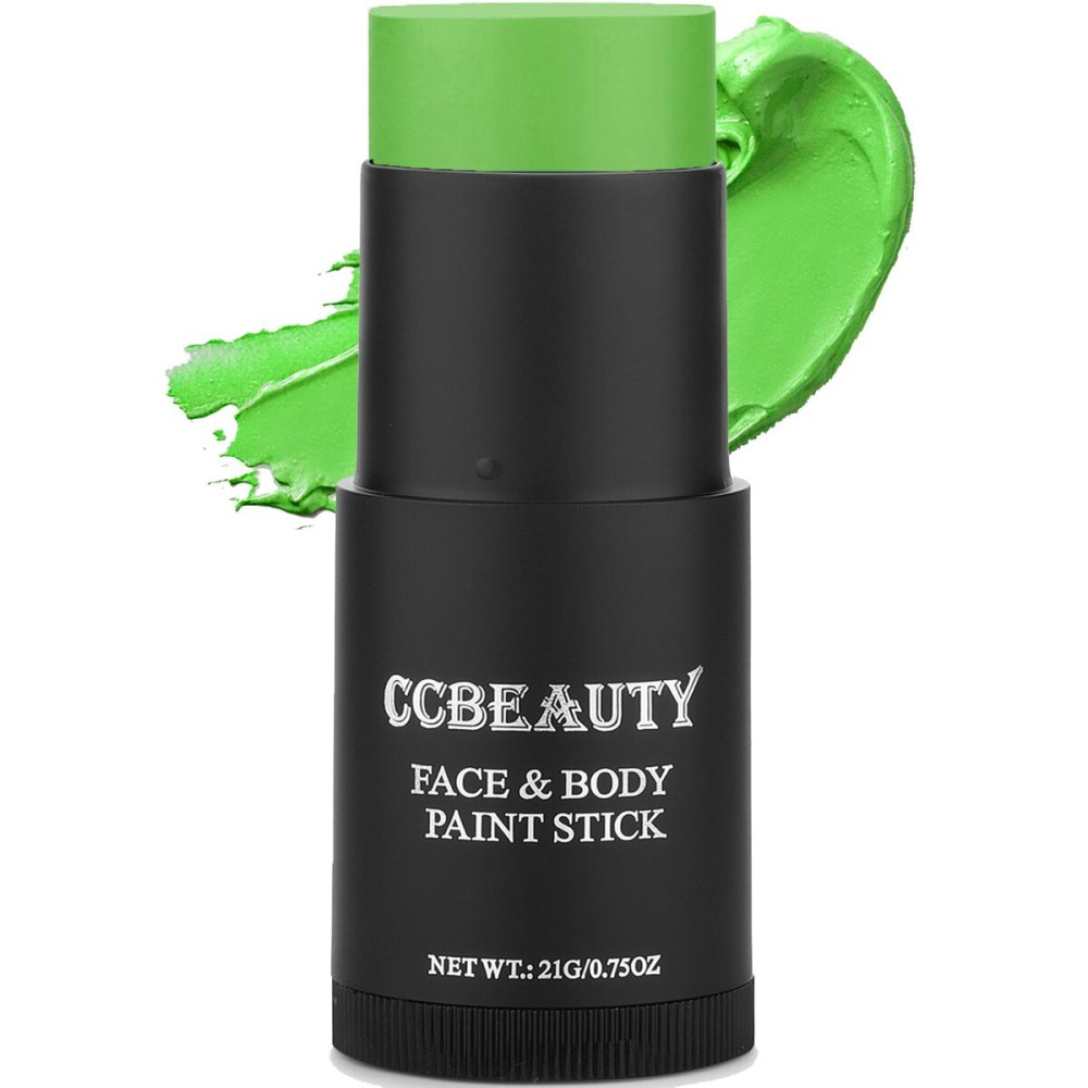 CCbeauty Light Green Face Paint Stick, Face Painting Kit, Lime Green Cream SFX Makeup Foundation, Professional Body Paint for St. Patrick\'s Day, Halloween Costume Party, Gamora, Shrek, Grinch Makeup