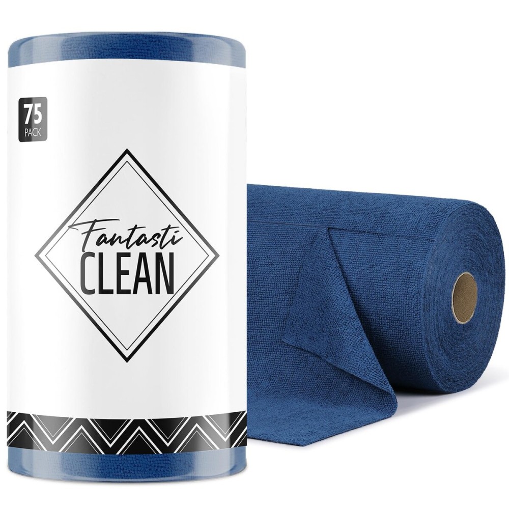 Fantasticlean Microfiber Cleaning Cloth Roll -75 Pack, Tear Away Microfiber Towels, 12 x 12, Reusable, Washable, Scratch Free, Ultra Absorbent Dish Rags for Car, Home, Garage or Shop (Navy Blue)