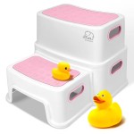 Pink Toddler Step Stool for Toilet, Two Step Stool for Kids Bathroom with Handle for Potty Training, Non-Slip Girls Small Heavy Duty Plastic Stool for Sink Bed Kitchen Counter (White-Pink)