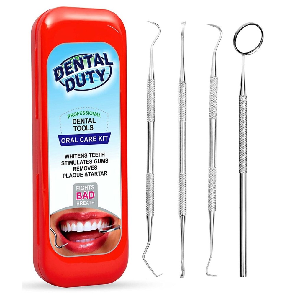 Dental Duty Dental Tools, Dental Pick for Teeth Cleaning Tools - Plaque Remover for Teeth with Teeth Cleaning Kit - Stainless Steel Dental Mirror for Teeth, Scraper and Scaler, (Red)