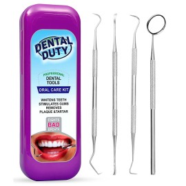 Dental Duty Dental Tools, Dental Pick for Teeth Cleaning Tools - Plaque Remover for Teeth with Teeth Cleaning Kit - Stainless Steel Dental Mirror for Teeth, Scraper and Scaler, (Purple)