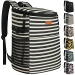 Camping Cooler Backpack 30 Cans, Soft Backpack Coolers Insulated Leak Proof Travel Cooler Bag Waterproof Lunch Picnic Beach Work Trip Thermal Bag Drink Beverage Beer Cooler Stripe