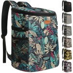 Camping Cooler Backpack 30 Cans, Soft Backpack Coolers Insulated Leak Proof Travel Cooler Bag Waterproof Lunch Picnic Beach Work Trip Thermal Drink Beverage Beer Bag Colorful Leaves