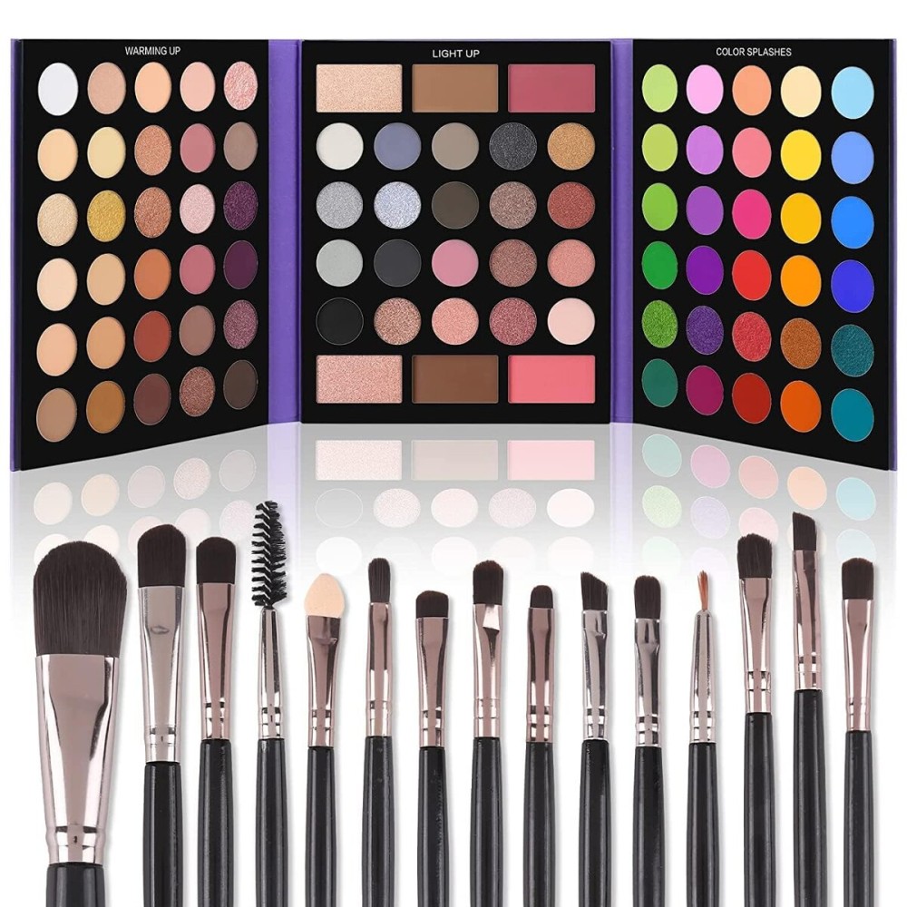 UCANBE Eyeshadow Palette with 15Pcs Brushes Makeup Set, Pigmented 86 Colors Make Up Sets Valentine\'s Day Gift, Matte Shimmer Glitter Eye Shadow Pallet Highlighter Contour Blush Powder Brush Beauty Kit