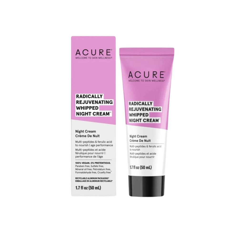 Acure Radically Rejuvenating Whipped Night Cream - Anti Aging Peptide Night Face Cream for Women & Men, Hydrating & Renewing Moisturizer for Fine Lines and Dark Spots with Vitamin C - 1.7 fl oz