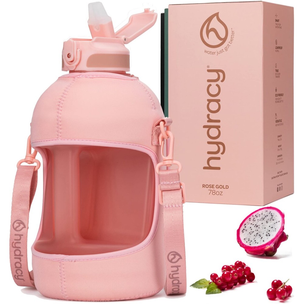 Hydracy 78 oz Water Bottle With Time Marker, 2 Liter Water Bottle With Straw, Half Gallon Gym Water Bottle With Strap, Reusable Water Bottles With Handle, Large Clear Water Bottles