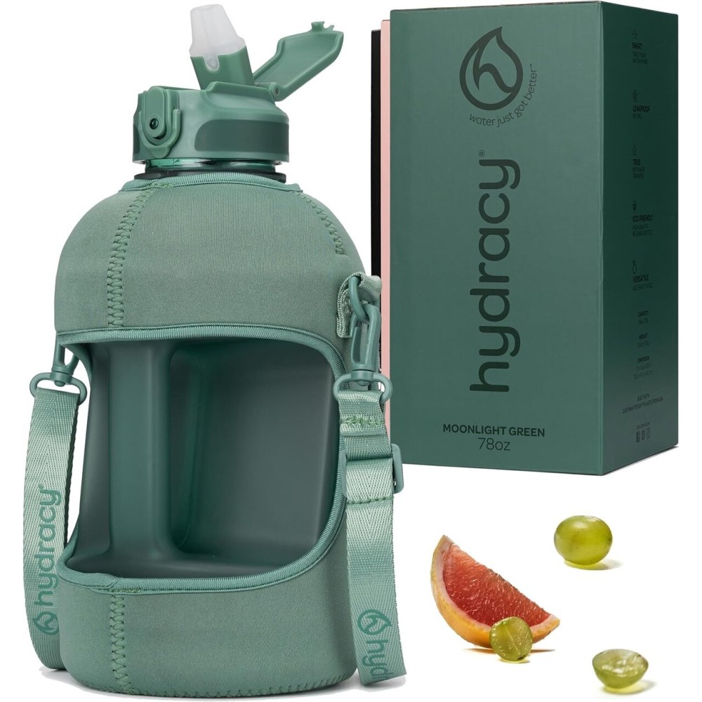 Hydracy 2.3L BPA-Free Tritan Plastic Water Bottle with Adjustable Shoulder Strap, Spill-Proof Lid, and Convenient Silicon Spout for Hydration on the Go