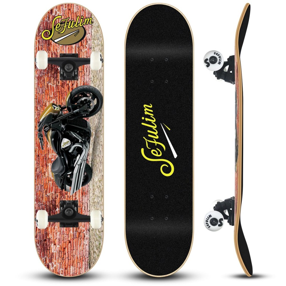Sefulim 31 x 8 Inch Complete Skateboard 7 Layer Canadian Maple Double Kick Deck Concave Cruiser Trick Skateboard for Boys Girls Teens Adults Beginner