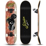 Sefulim 31 x 8 Inch Complete Skateboard 7 Layer Canadian Maple Double Kick Deck Concave Cruiser Trick Skateboard for Boys Girls Teens Adults Beginner