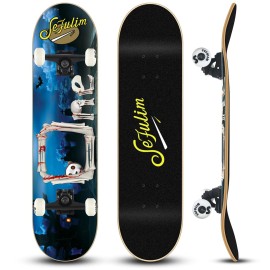 Sefulim 31 x 8 Inch Complete Skateboard 7 Layer Canadian Maple Double Kick Deck Concave Cruiser Trick Skateboard for Boys Girls Teens Adults Beginner