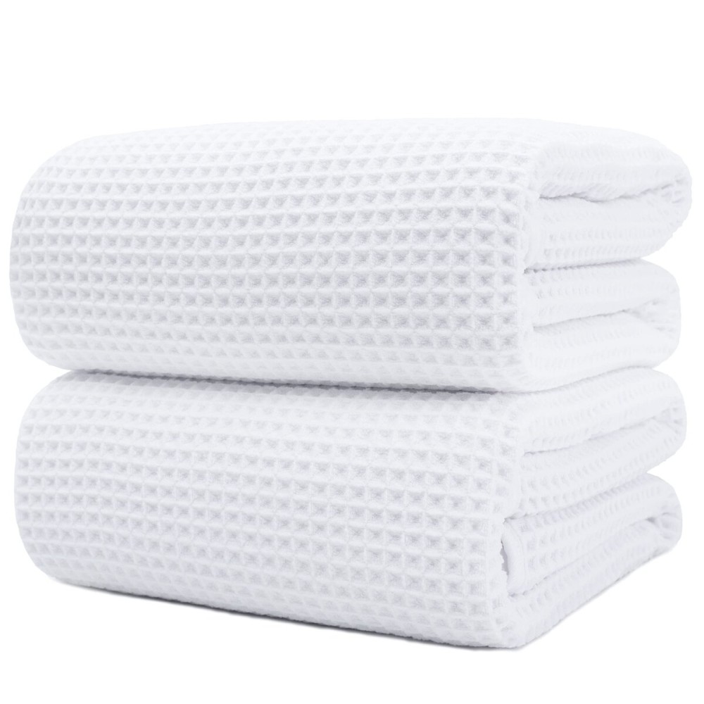 POLYTE 430 GSM Microfiber Quick Dry Lint Free Bath Sheet, 70 x 35 in, Set of 2 (Waffle Weave)