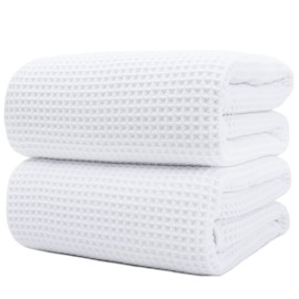 POLYTE 430 GSM Microfiber Quick Dry Lint Free Bath Sheet, 70 x 35 in, Set of 2 (Waffle Weave)