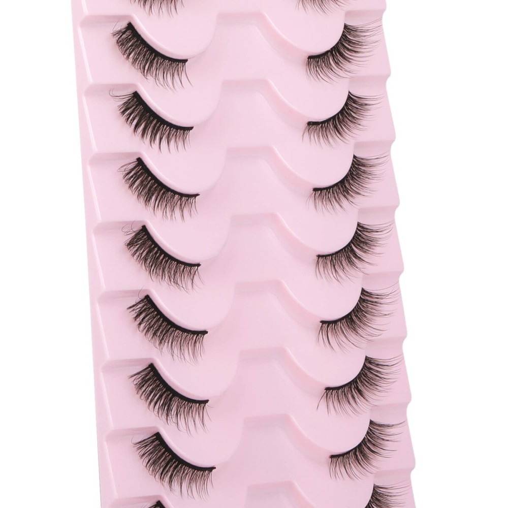 FANXITON Lashes Natural False Eyelashes 10 mm Short Wispy Cat-Eye Lashes 3D Soft Faux Mink Lashes Sets 10 Pairs Pack