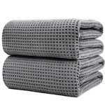 POLYTE 430 GSM Microfiber Quick Dry Lint Free Bath Sheet, 70 x 35 in, Set of 2 (Waffle Weave)