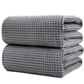 POLYTE 430 GSM Microfiber Quick Dry Lint Free Bath Sheet, 70 x 35 in, Set of 2 (Waffle Weave)