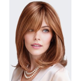 TISHINING Short Orange Mixed Auburn Highlight Bob Wigs for White Women with Bangs Straight Ombre Orange Wig with Dark Roots Shoulder Length Heat Resistant Synthetic Hair Wig for Cosplay Party