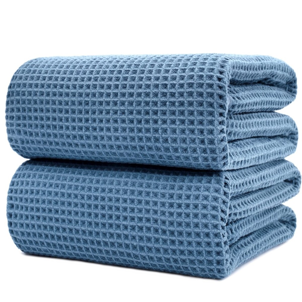 POLYTE 430 GSM Microfiber Quick Dry Lint Free Bath Sheet, 70 x 35 in, Set of 2 (Waffle Weave)