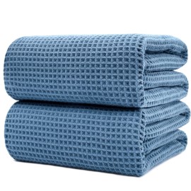 POLYTE 430 GSM Microfiber Quick Dry Lint Free Bath Sheet, 70 x 35 in, Set of 2 (Waffle Weave)