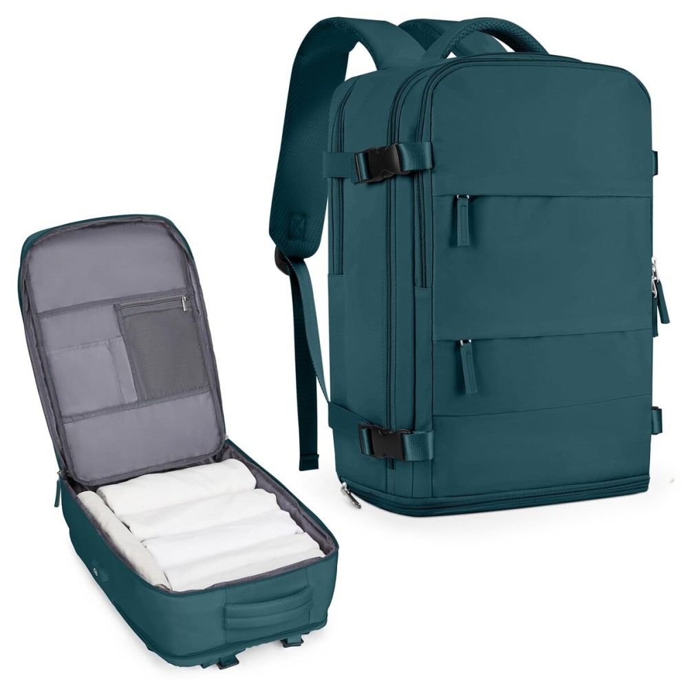 coowoz Large Travel Backpack For Women Men,Carry On Backpack Flight Approved,Hiking Backpack Waterproof Outdoor Sports Rucksack Casual Daypack Fit 15.6 Inch Laptop Shoes Compartment,30L(Peacock Blue)