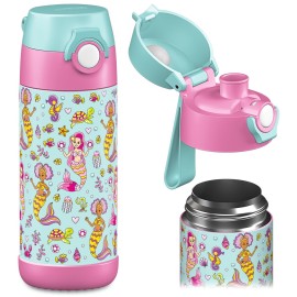 Jarlson Kids Water Bottle MALI [12OZ] - No Straw Stainless Steel Thermo Bottle - Insulated Waterbottle Leak Proof for School & Sports - Thermo Tumbler for Boys & Girls (Mermaid)