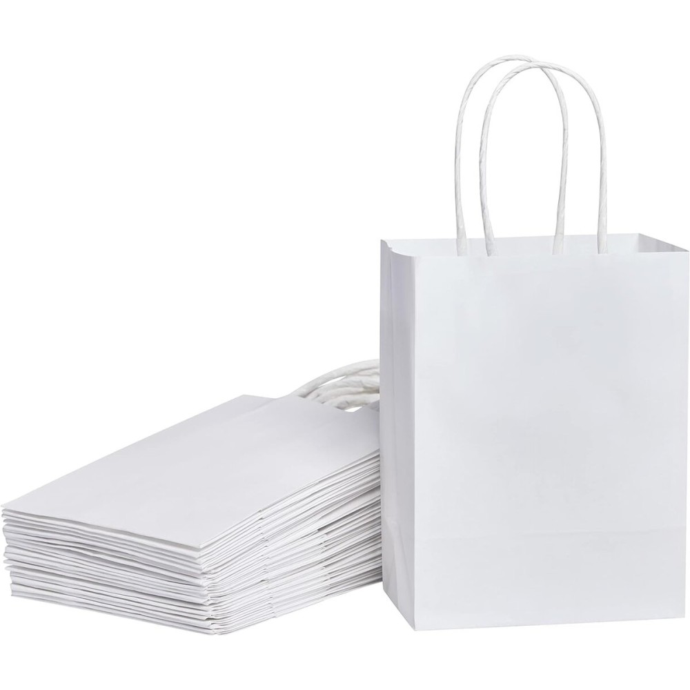 SUNCOLOR 50 Pieces 6 Mini Goodie Bags Small White Gift Bags with Handle for Party Favor Bags(White)