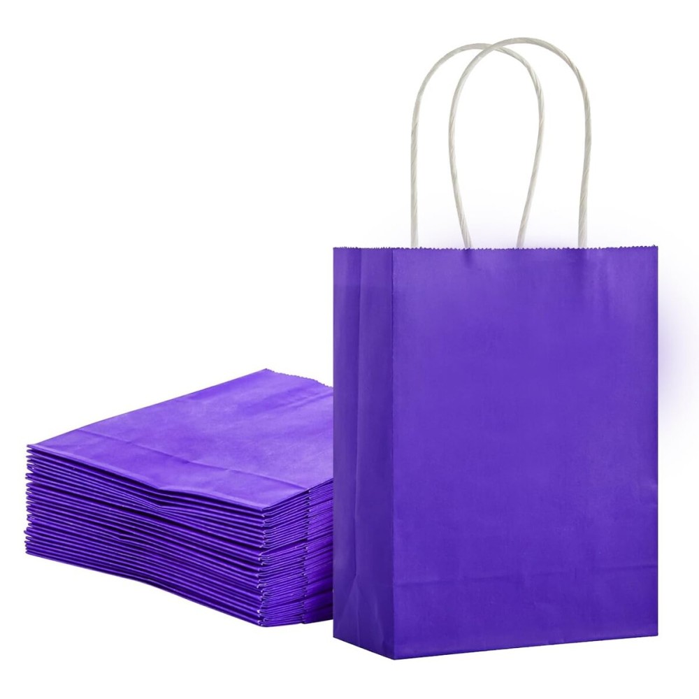 SUNCOLOR 25 Pieces 6 Mini Goodie Bags Small Purple Gift Bags with Handle for Party Favor Bags(Purple)