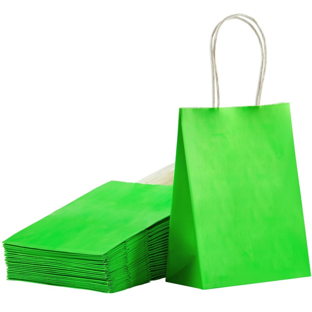 SUNCOLOR Small Green Paper Gift Bags with Handles, 25-Pack,6 Mini bags for Jewelry, Candies, Gadgets, Party Favors