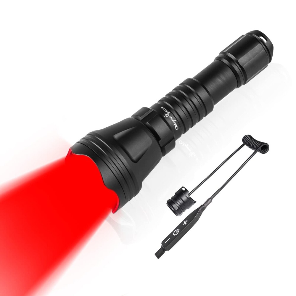 Odepro KL52 Red Light Flashlight for Night Hunting Zoomable Long Range 375 Yards Red Lens Spotlight with Stepless Dimming Remote Pressure Switch for Coyote Hog Varmint Predator Hunting