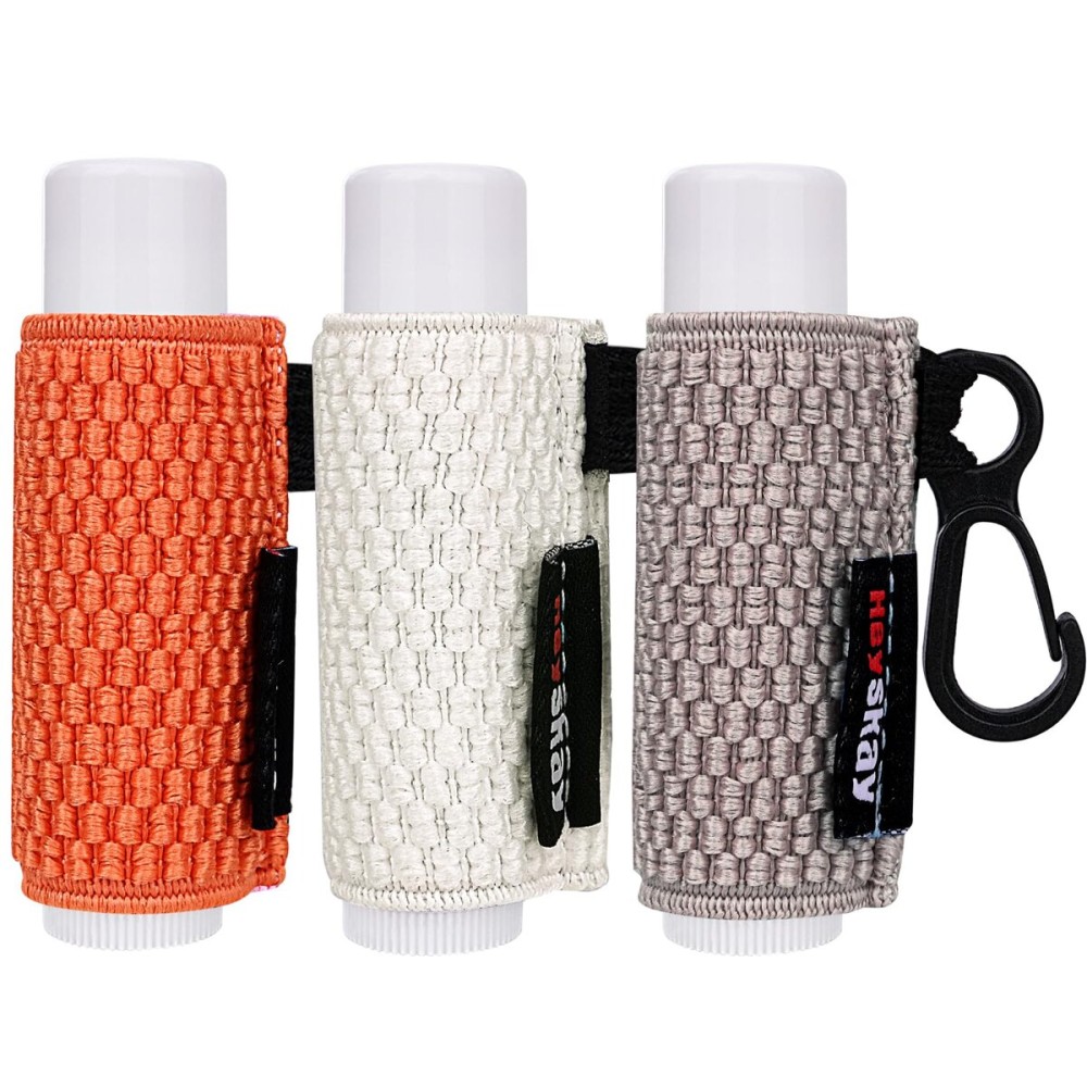 HEYSKAY 3PCS Lip Balm Holder Sleeves Keychain Chapstick Holder Lip Gloss Holder Keychain Chapstick Elastic Sleeves(Beige/Grey/Orange)
