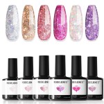 modelones Gel Nail Polish Set - 6 Colors Glitter Bright Hot Pink Royal Blue Purple Soak Off Nail Art Design Manicure DIY Salon Gift