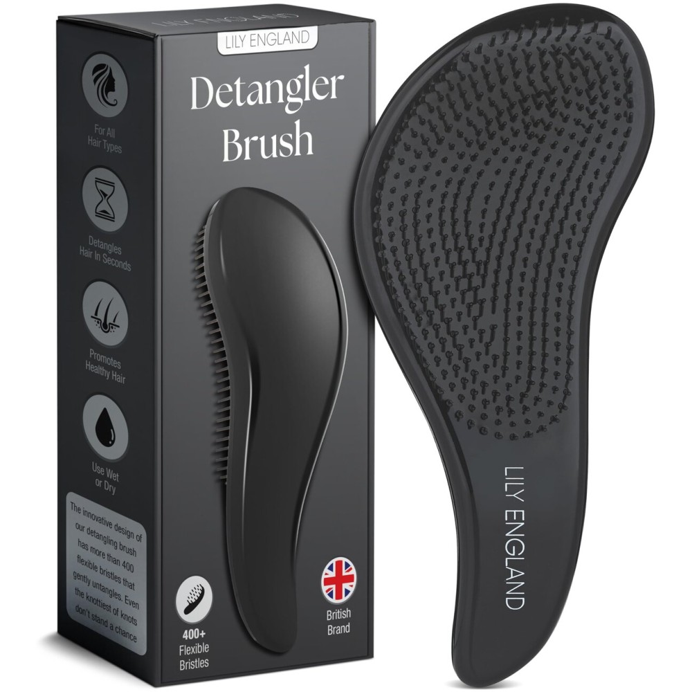 Lily England Hair Brush for Men with Curly, Thick, Straight & Natural Hair - Lightweight Mens Brush with Smooth Flexible Bristles - Black Hairbrush for Man with Wet & Dry Hair