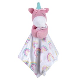 Minky Animal Snuggler Lovey Blanket for Kids, Babies, Boys, Girls, Gender Neutral Security Blanket with Stuffed Animal (Enchanting Unicorn)