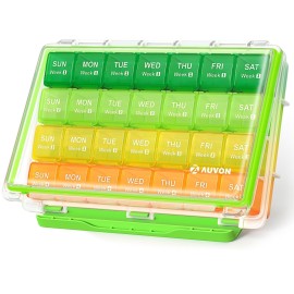 AUVON Moisture-Proof Monthly Pill Organizer, Large 28 Days Pill Box Case with Removable 4 Weeks Medication Organizer Rows, Travel-Friendly to Store Fish Oils, Vitamins, Supplements, Medications