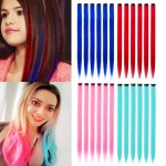KGBFASS 22 Colored Clip in Hair Extensions Blue Straight Hair Extensions Clip in for Kids Multi-Colors Party Highlights Hairpieces(Blue,Pink)