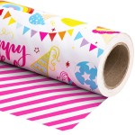 WRAPAHOLIC Reversible Birthday Wrapping Paper - Mini Roll - 17 Inch X 33 Feet - Birthday Party Design, Perfect for Celebration, Baby Shower