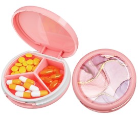 Serfeymi Small Pill Box - 3 Compartments Portable Pill Box for Purse Pocket, Compact Mini Travel Pill Case - Suitable for Medicine, Vitamin, Fish Oil, Supplements - Pink(Marble)