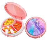 Serfeymi Small Pill Box - 3 Compartments Portable Pill Box for Purse Pocket, Compact Mini Travel Pill Case - Suitable for Medicine, Vitamin, Fish Oil, Supplements - Pink(Fluid Art)
