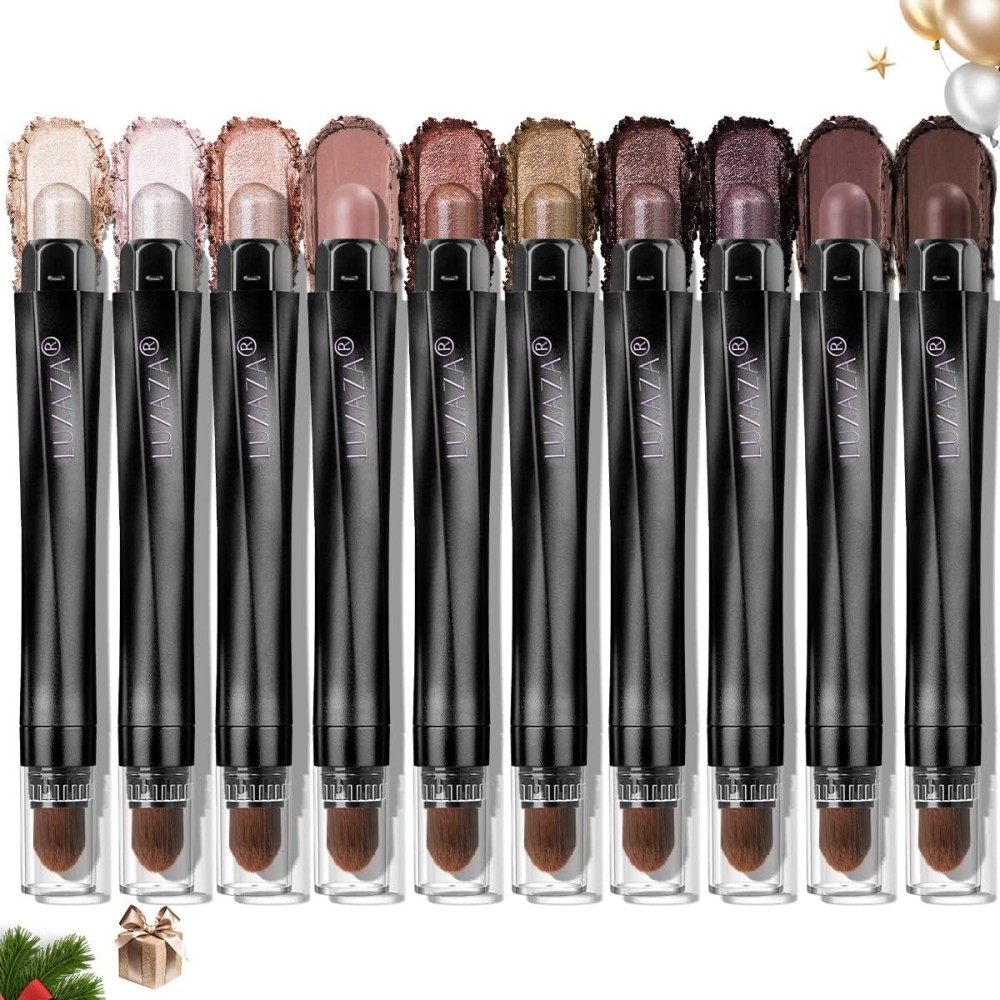 LUXAZA 10PCS Eyeshadow Stick,Shimmer And Matte Neutral Brown Eye Shadow Sticks Pencil Crayon, Eye Brightener Stick With Crease-proof Formula,Waterproof & Long Lasting