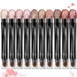 LUXAZA 10PCS Eyeshadow Stick,Shimmer And Neutral Champagne Pink Metallic Eye Shadow sticks,Cream Eyeshadow Pencil Crayon with Smudge-proof & Waterproof,Eye Brightener Stick