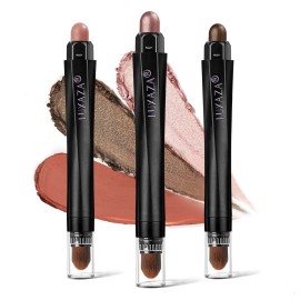 LUXAZA 3PCS Eyeshadow Stick,Neutral Brown Metallic And Shimmer Pink Cream Eyeshadow Pencil Crayon,Eye Brightener Makeup With Smudge Proof,Long Lasting Cream Eye Shadow Sticks Set